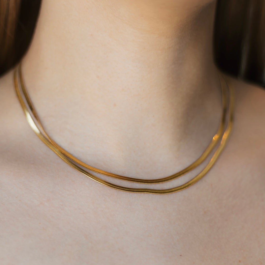 Double Layer Stainless Steel Necklace, Gold Plated, 40–50 cm