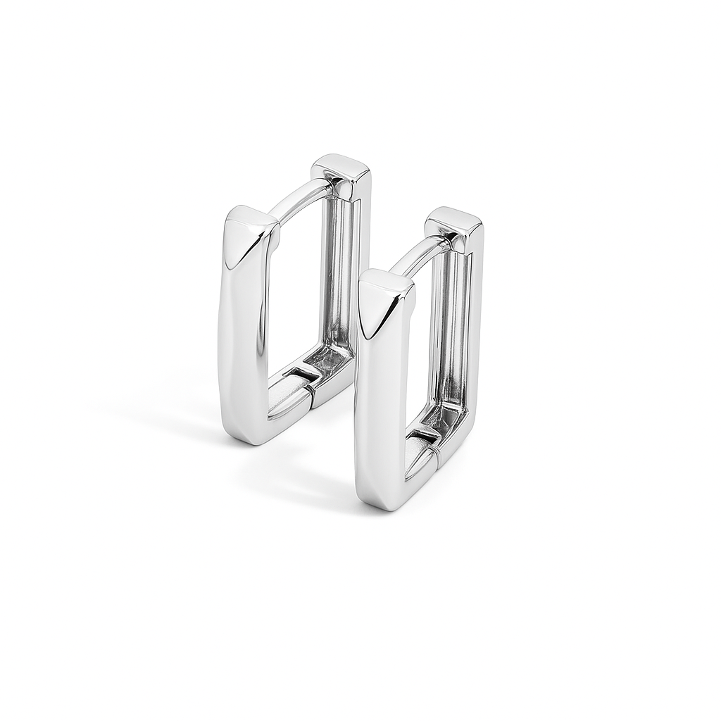 Rectangular Hoop Earrings, Rose Gold or White Gold Plated, 1.5 cm