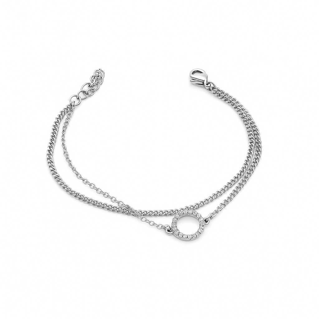 CZ Circle Charm Bracelet – Gold Plated or Rhodium, 16+5 cm