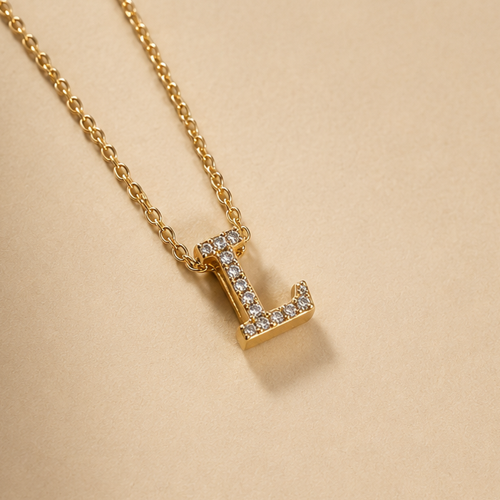Personalized Initial Letter Necklace in 925 Sterling Silver | Gold Plated CZ Alphabet Pendant | 40+5 cm
