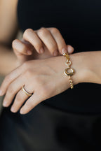 Gold Plated Chain Bracelet with Oval Charm, Adjustable 18+3 cm