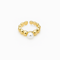 Gold Plated Beaded Ring with Imitation Pearl – Adjustable Size 6/7