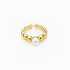 Gold Plated Beaded Ring with Imitation Pearl – Adjustable Size 6/7