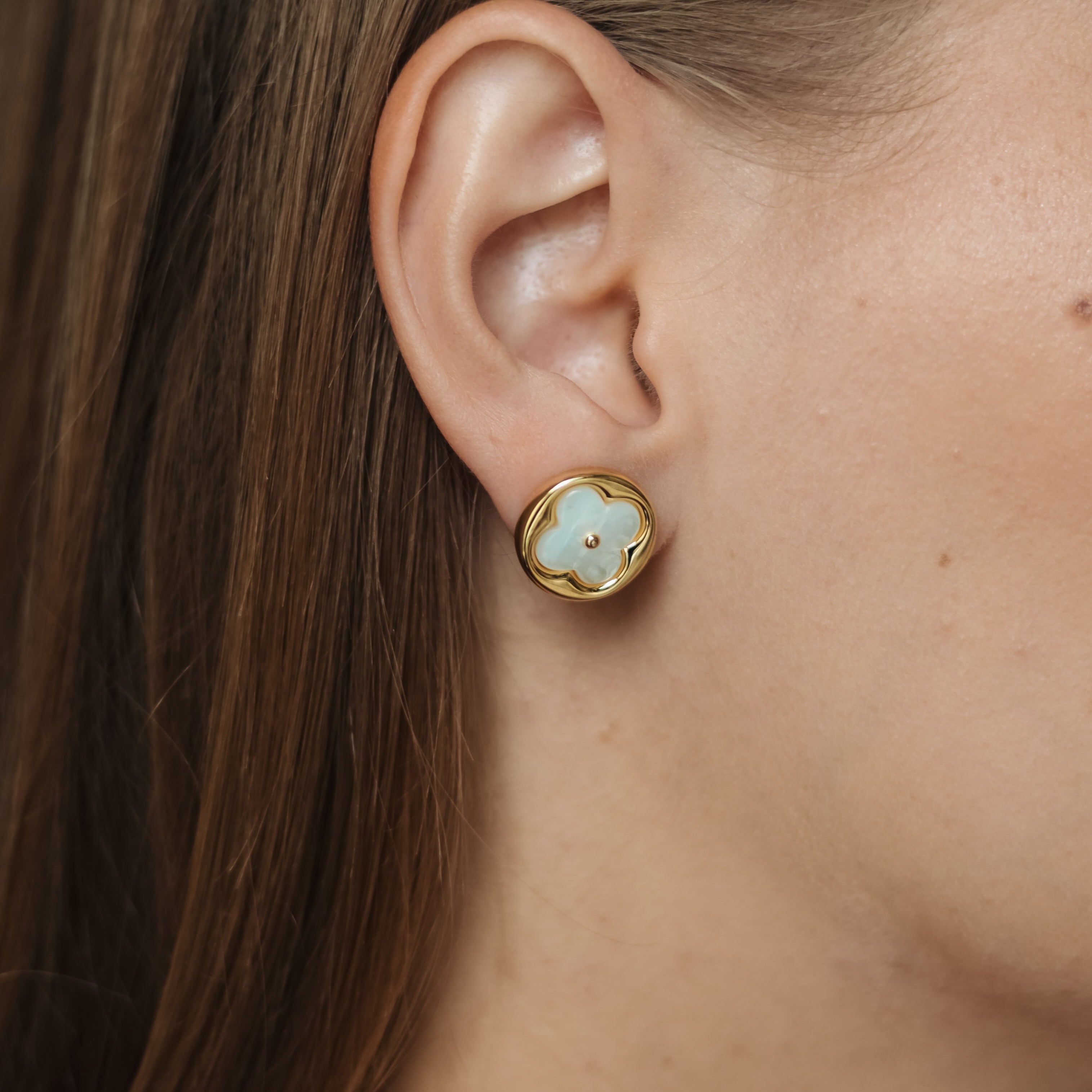Flower Stud Earrings with Mother of Pearl, Gold or Silver Plated