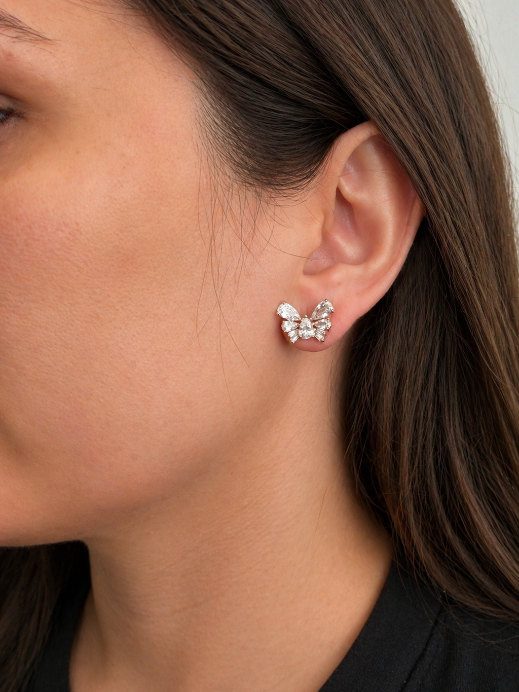 CZ Butterfly Stud Earrings – Gold Plated, 1.5×1.3 cm