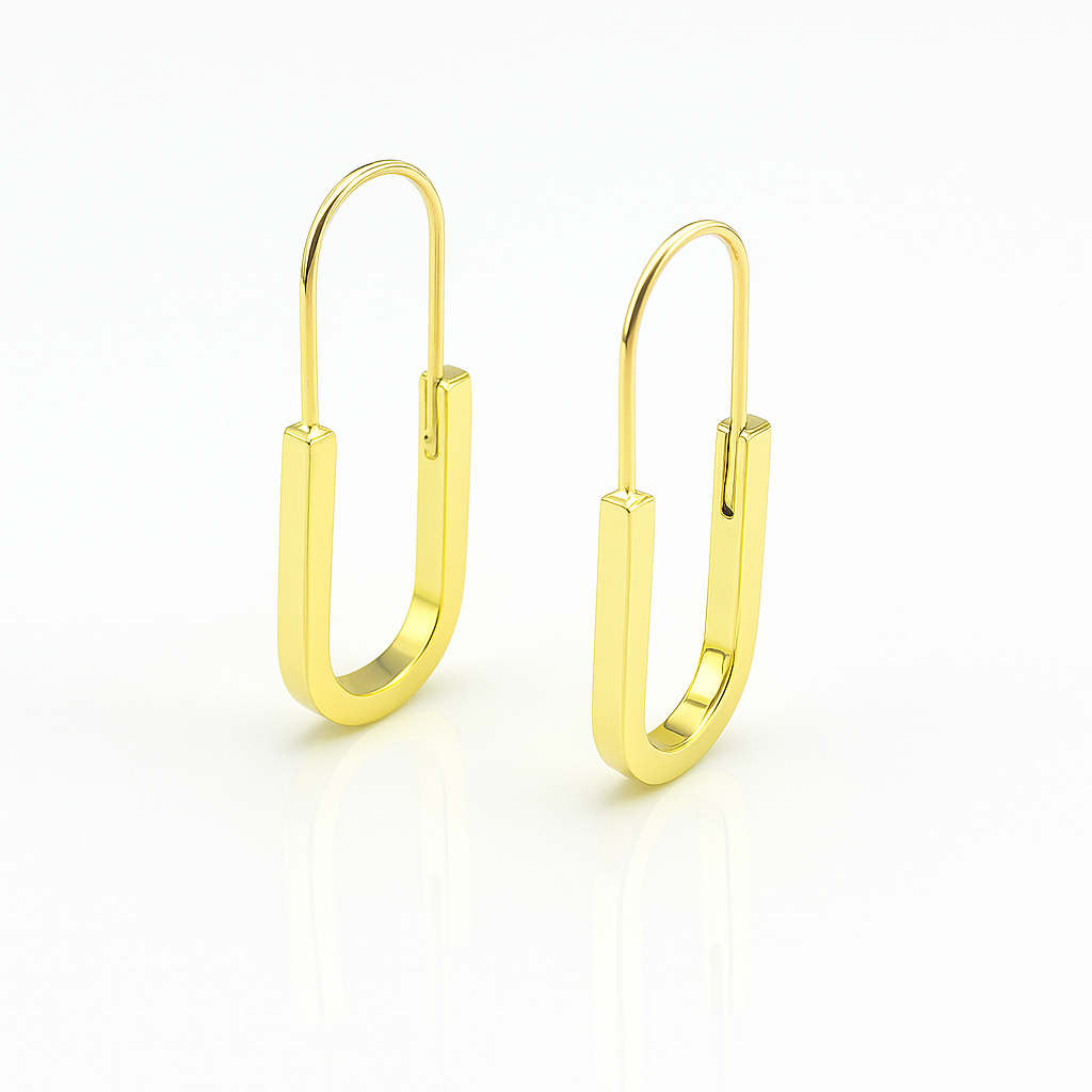Gold Plated Paperclip-Style Hoop Earrings, 3.5 cm