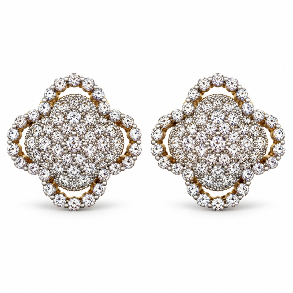 Radiant Bloom Halo Stud Earrings – Gold or White Gold Plated, 18 mm