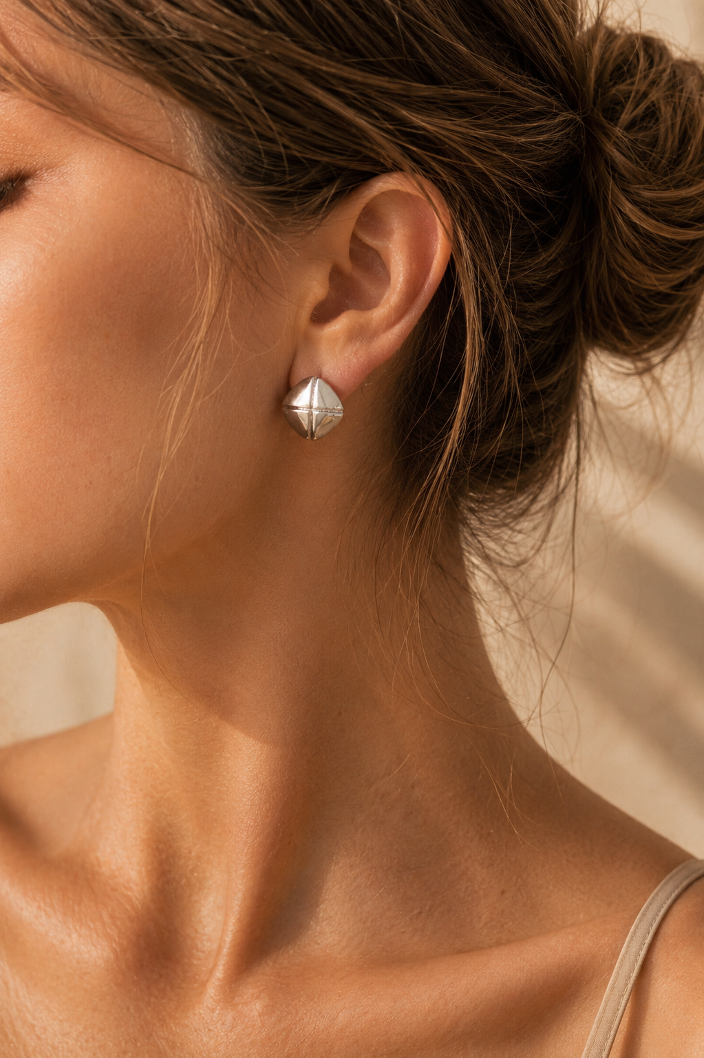 Square Stud Earrings, Gold or White Gold Plated, 1.5 cm