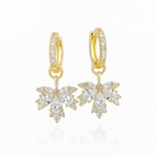 Gold Plated Maple Leaf Hoop Earrings with CZ Stones