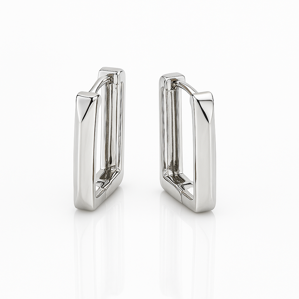 Rectangular Hoop Earrings, Rose Gold or White Gold Plated, 1.5 cm