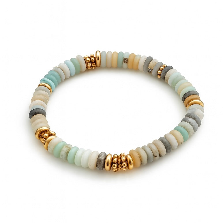 Natural Stone Bracelet with 18K Gold-Plated Stainless Steel Accents