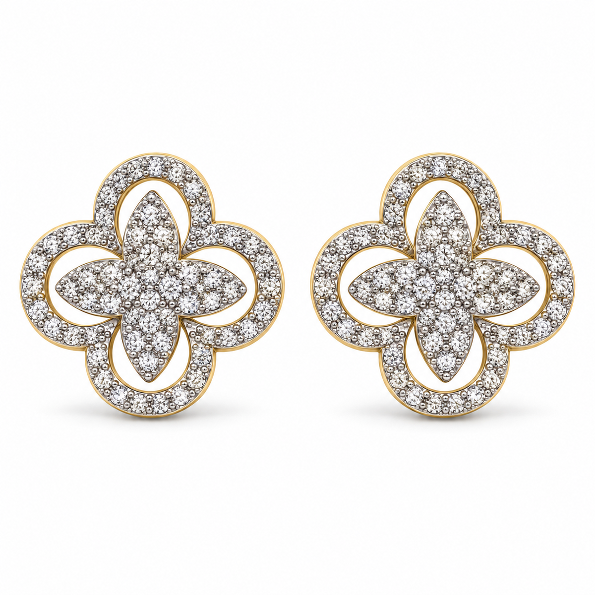 Openwork Floral CZ Stud Earrings – Gold or White Gold Plated, 18 mm