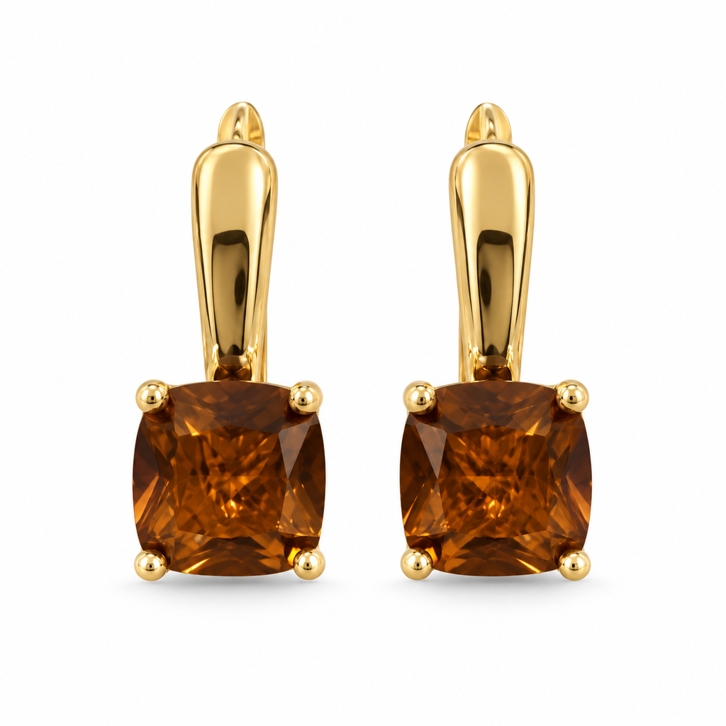 Cushion Cut CZ Leverback Earrings – Gold Plated, Four Colours