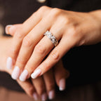 Wide Band Ring with CZ Stones, Size 7 | Rhodium Plated