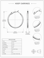 Classic Hoop Earrings – White Gold Plated, 2.5/3/3.5/4.5 см