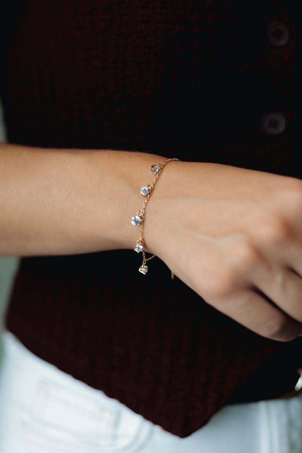 Sedy Jewelry Gold Plated Bracelet with CZ Charms, Adjustable 16+5 cm