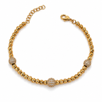 Gold Plated Beaded Bracelet with CZ Accent Beads – Adjustable 17+2 cm