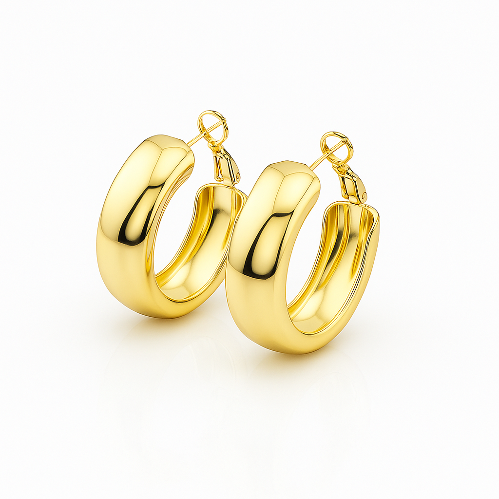 Gold Plated Silver Hoop Earrings – 3 cm Wide Classic Hoops