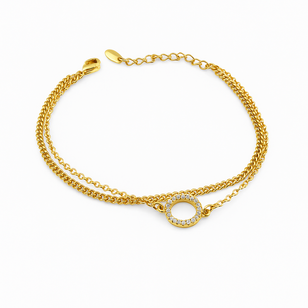CZ Circle Charm Bracelet – Gold Plated or Rhodium, 16+5 cm