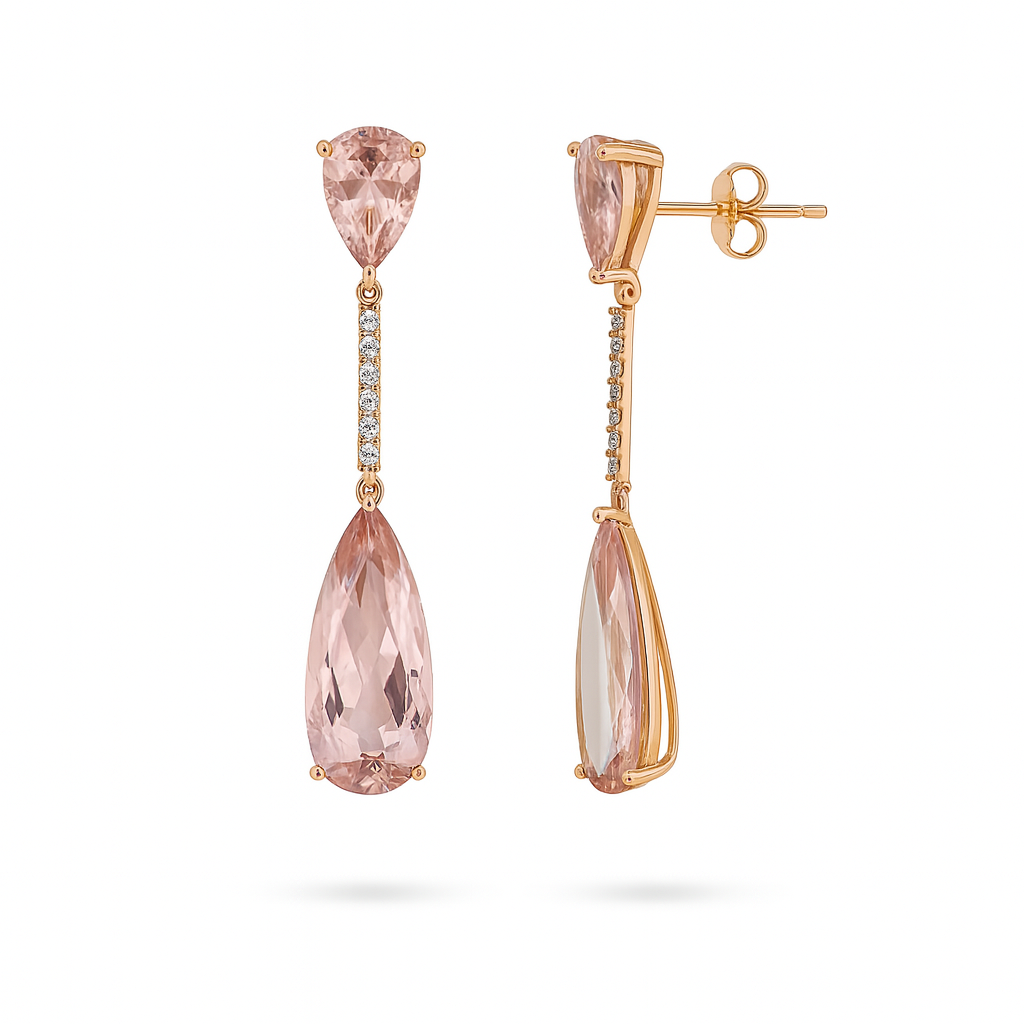 Gold Plated Drop Earrings with Large Crystal Stone – 4.8cm