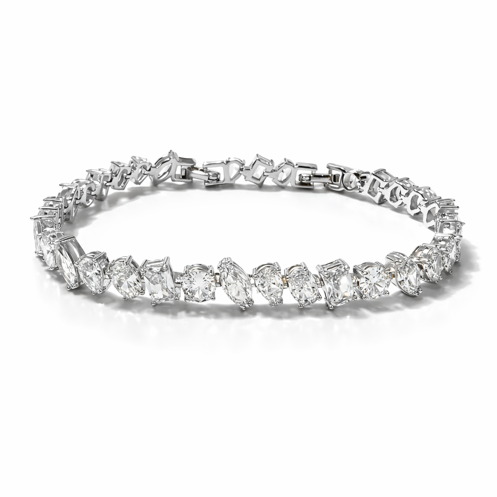 Rhodium Plated Mixed Cut CZ Tennis Bracelet – Bridal Style