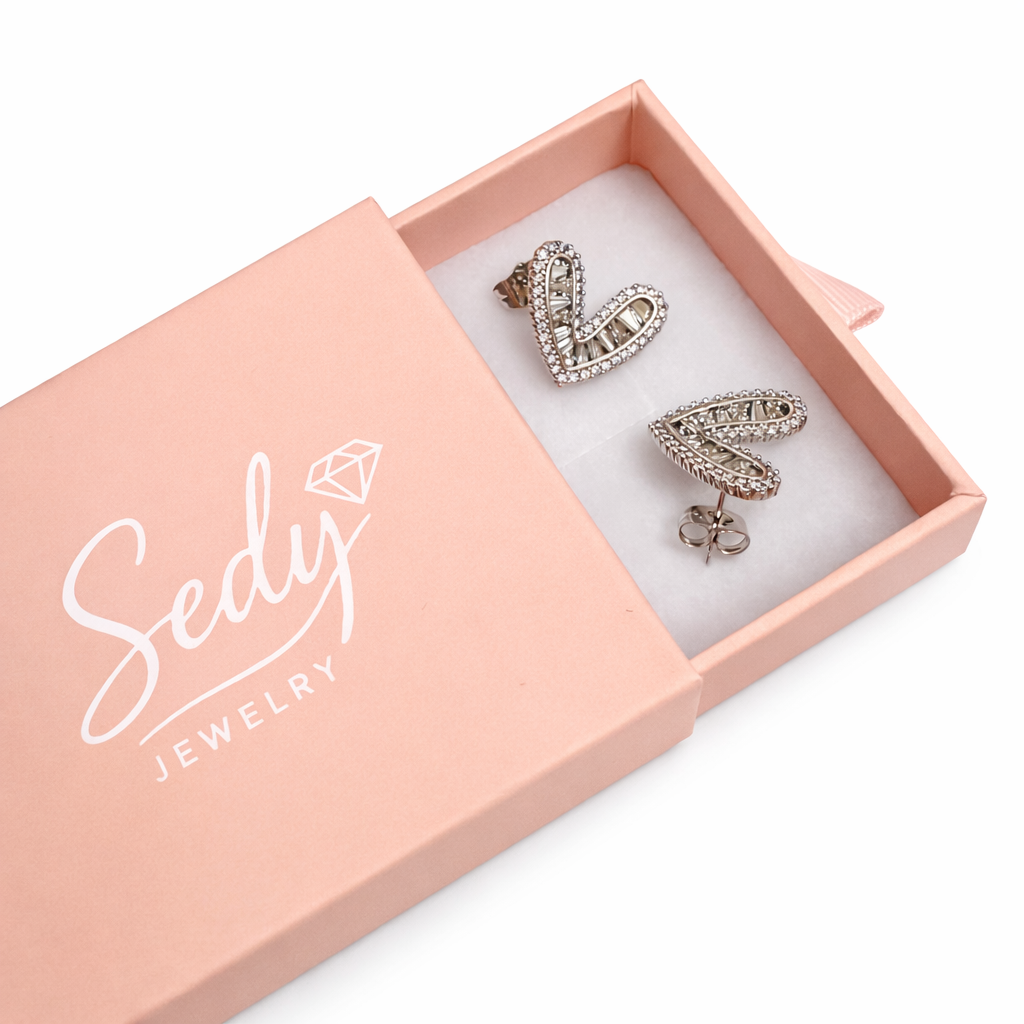Silver Crystal Heart Stud Earrings 2cm