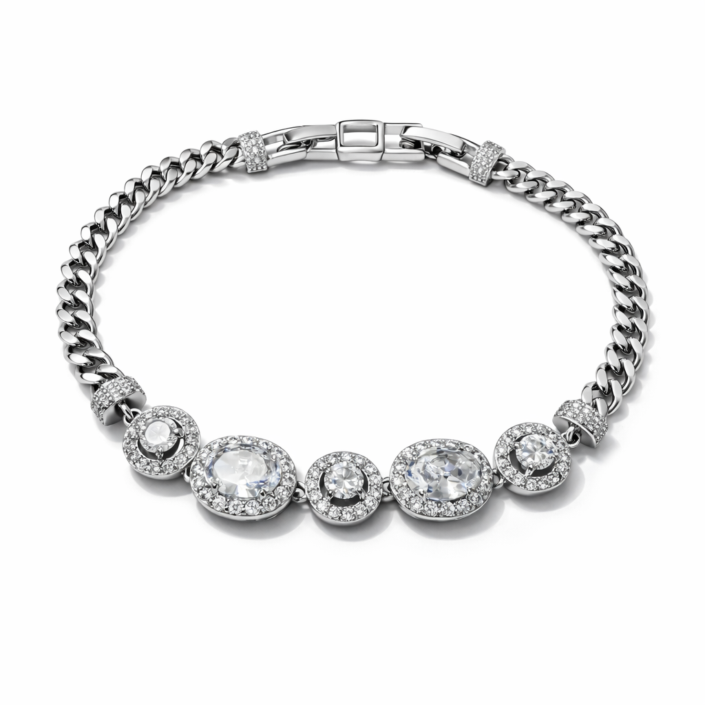Rose Gold Plated or White Gold Plated CZ Bracelet – Elegant Crystal Bracelet for Women | Non Tarnish | 17.5 + 2.5 cm (6.89” + 0.98”) | Wedding & Evening Jewelry