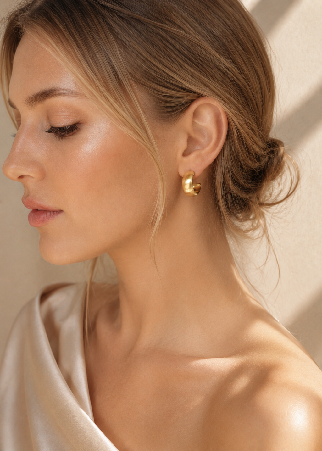 Matte Gold Plated Hoop Earrings with Sterling Silver Post — 2 cm