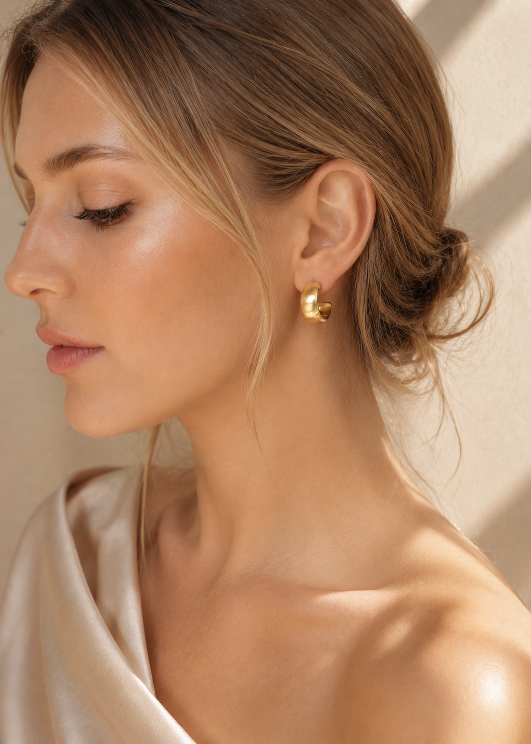 Matte Gold Plated Hoop Earrings with Sterling Silver Post — 2 cm