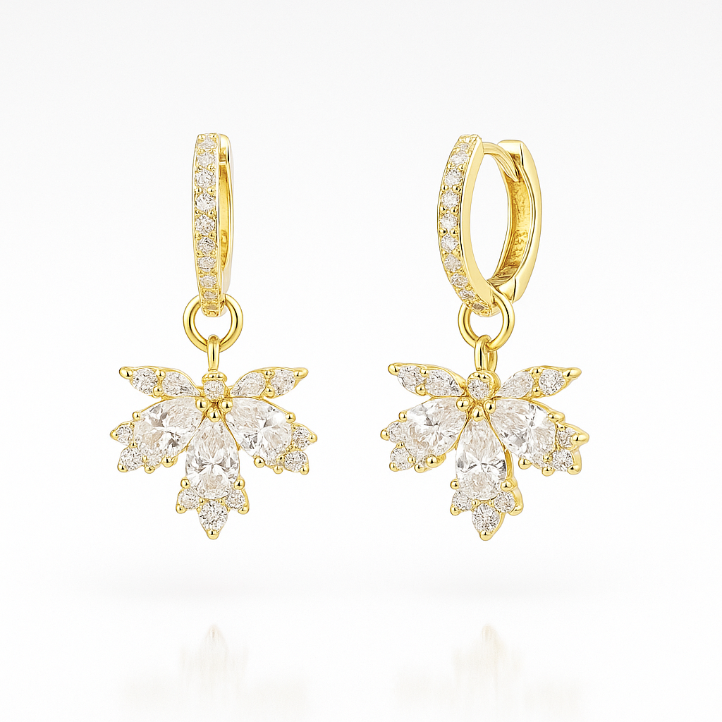 Gold Plated Maple Leaf Hoop Earrings with CZ Stones