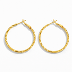 Gold Plated Hoop Earrings 3 cm, Textured Lightweight Hoops