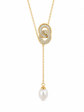 Interlocking Oval CZ & Faux Pearl Drop Necklace – Gold Plated or Sterling Silver, Hypoallergenic