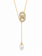 Interlocking Oval CZ & Faux Pearl Drop Necklace – Gold Plated or Sterling Silver, Hypoallergenic