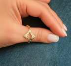 Gold Plated Geometric Ring with CZ – Size 10