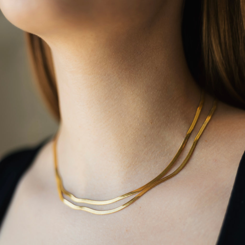 Double Layer Stainless Steel Necklace, Gold Plated, 40–50 cm