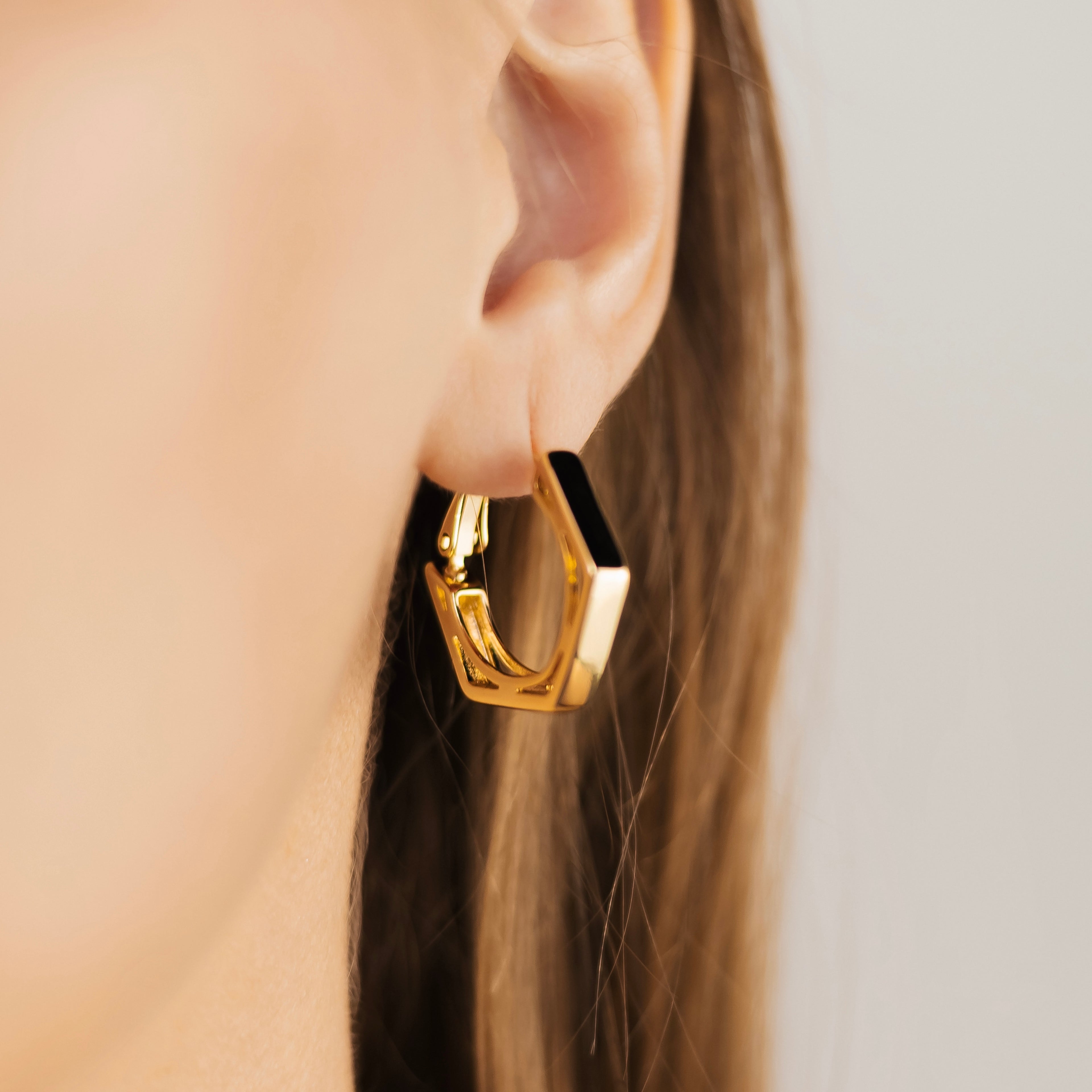 Gold Plated Hexagon Hoop Earrings – Geometric Huggie Style
