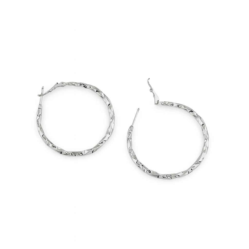 Twisted Hoop Earrings Rhodium Plated Brass 4 cm / 1.57 in
