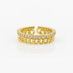 Gold Plated Chain Ring with CZ Stones, 4mm Width, Size 6/7