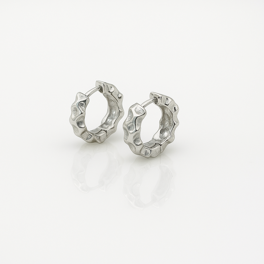 Textured Small Hoop Earrings 1.6cm | 14K Gold Plated or Rhodium