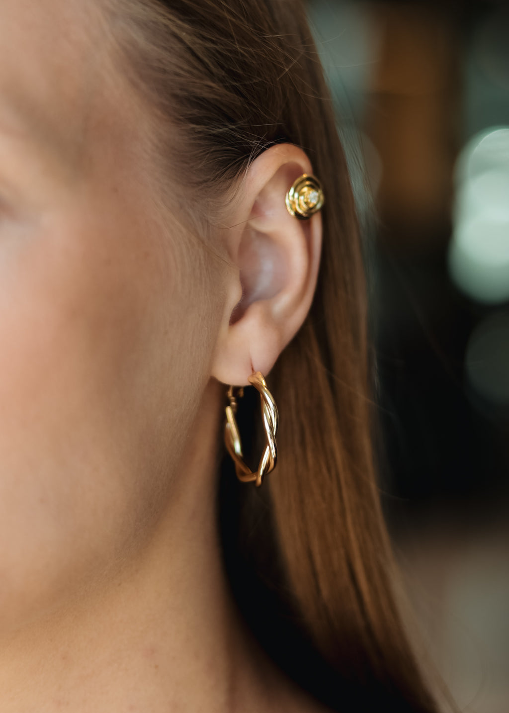 Gold Plated Rose Clip-On Earring – 1.2 cm, Ear Cuff or Lobe