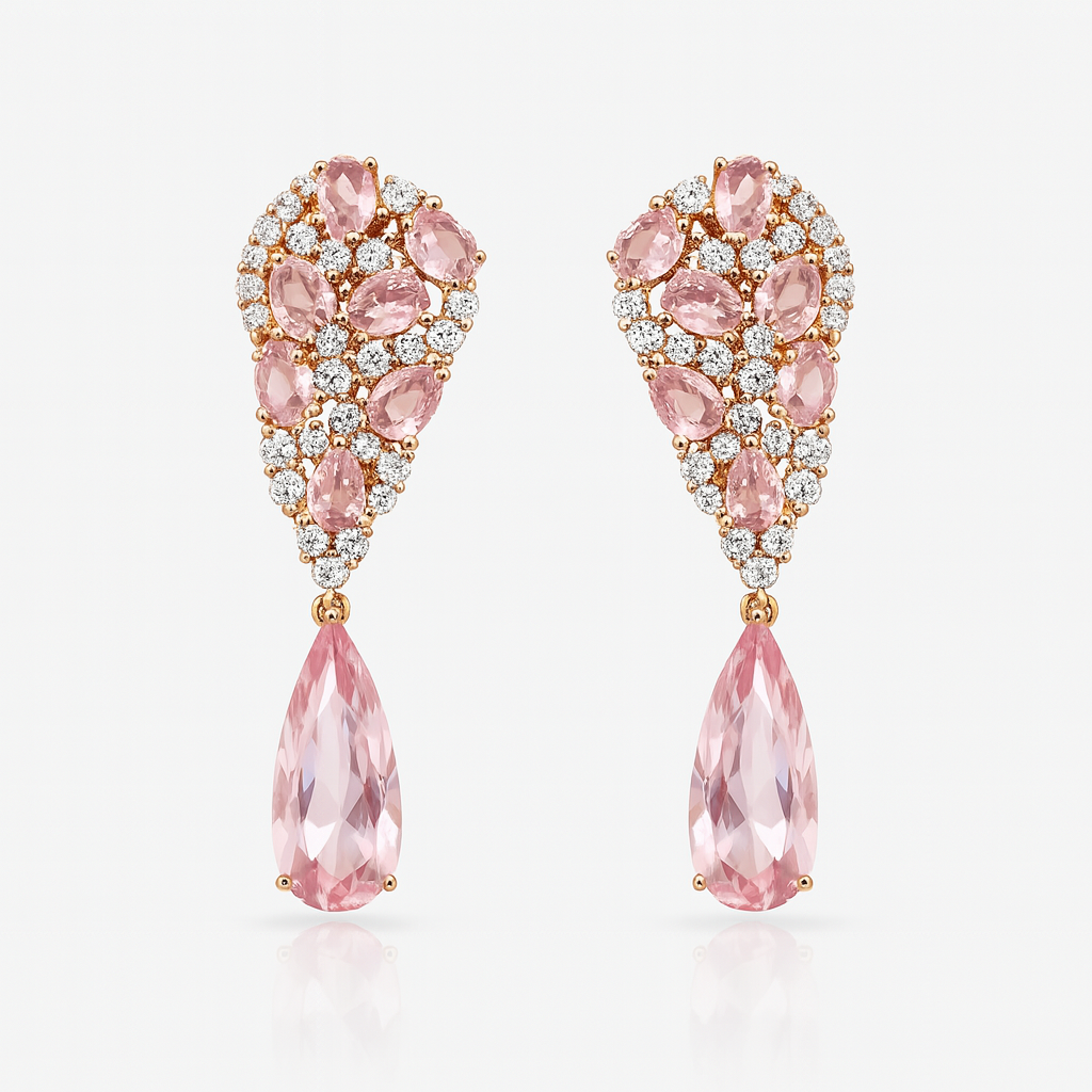 Gold Plated Drop Earrings with Pink or Clear Cubic Zirconia