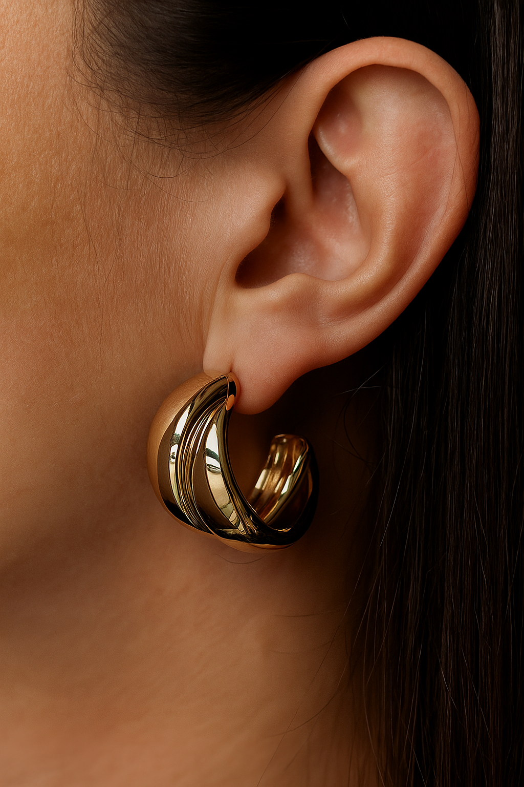 Gold Plated Chunky Hoop Earrings with Sterling Silver Post, 3 cm