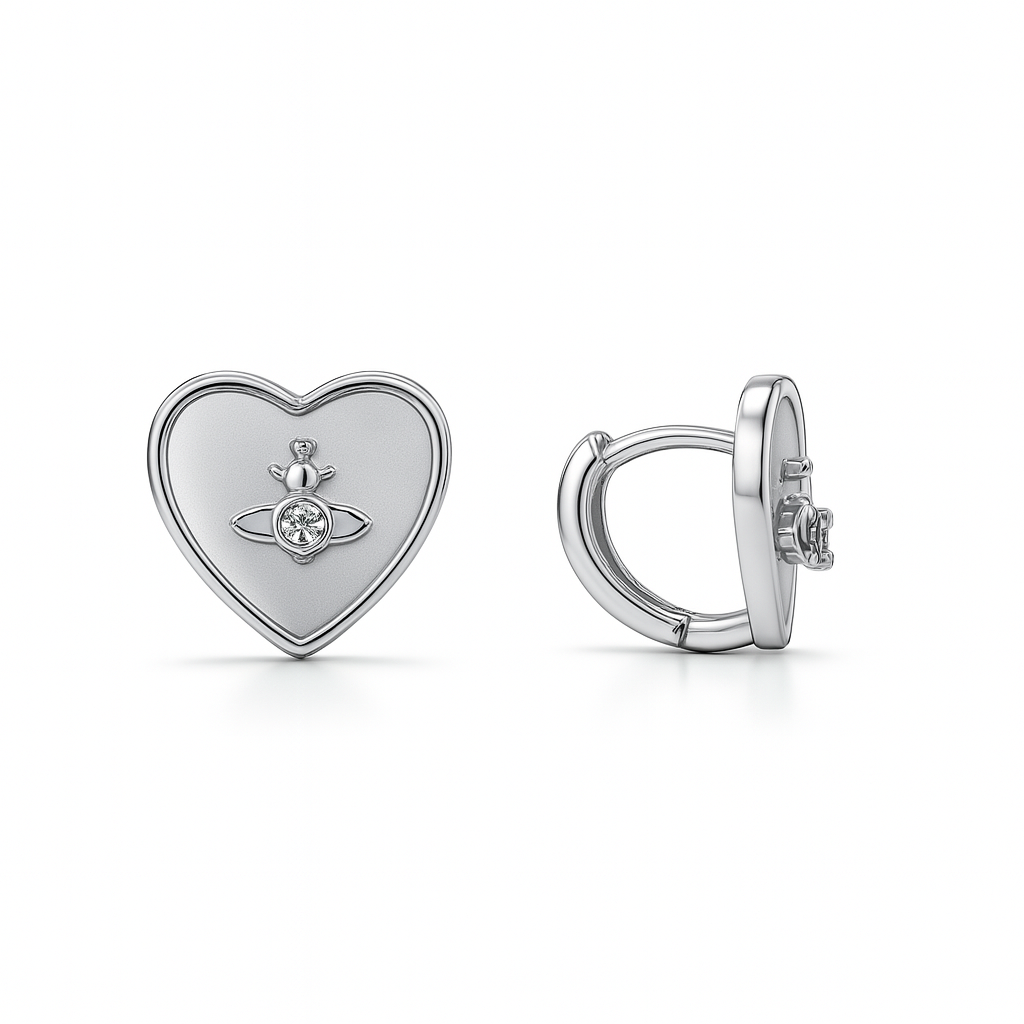 White Gold Plated Heart Huggie Earrings, 1.2 × 1.3 cm