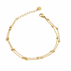 Double Chain Beaded Anklet – Stainless Steel, Adjustable 21+5 cm