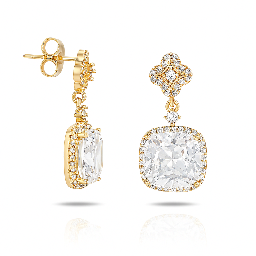 Wedding & Prom Cubic Zirconia Drop Earrings – Gold Plated