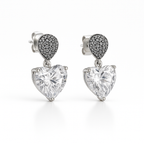 Heart Drop Stud Earrings with White Gold Plating & Cubic Zirconia