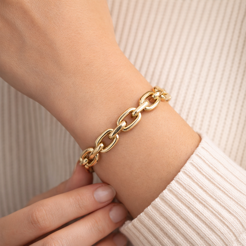 Gold Plated Oval Link Chain Bracelet 8mm