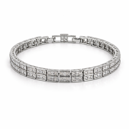 Double Row CZ Bracelet White Or Gold Plated – Tennis Style Bracelet for Women