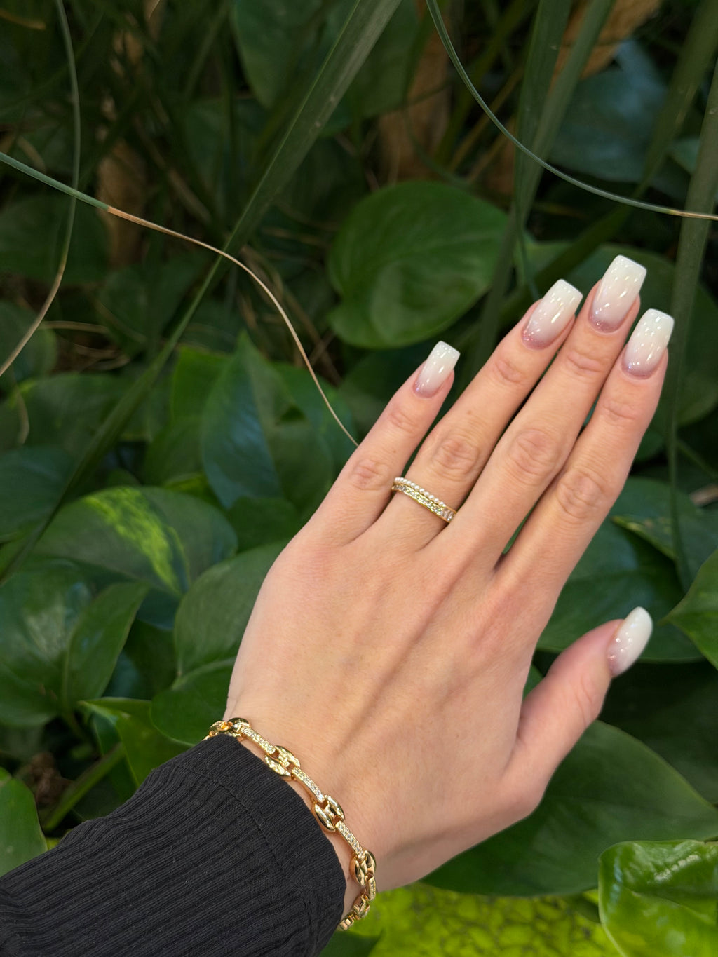 Gold Plated Pearl Band Ring – Adjustable Size 7–8