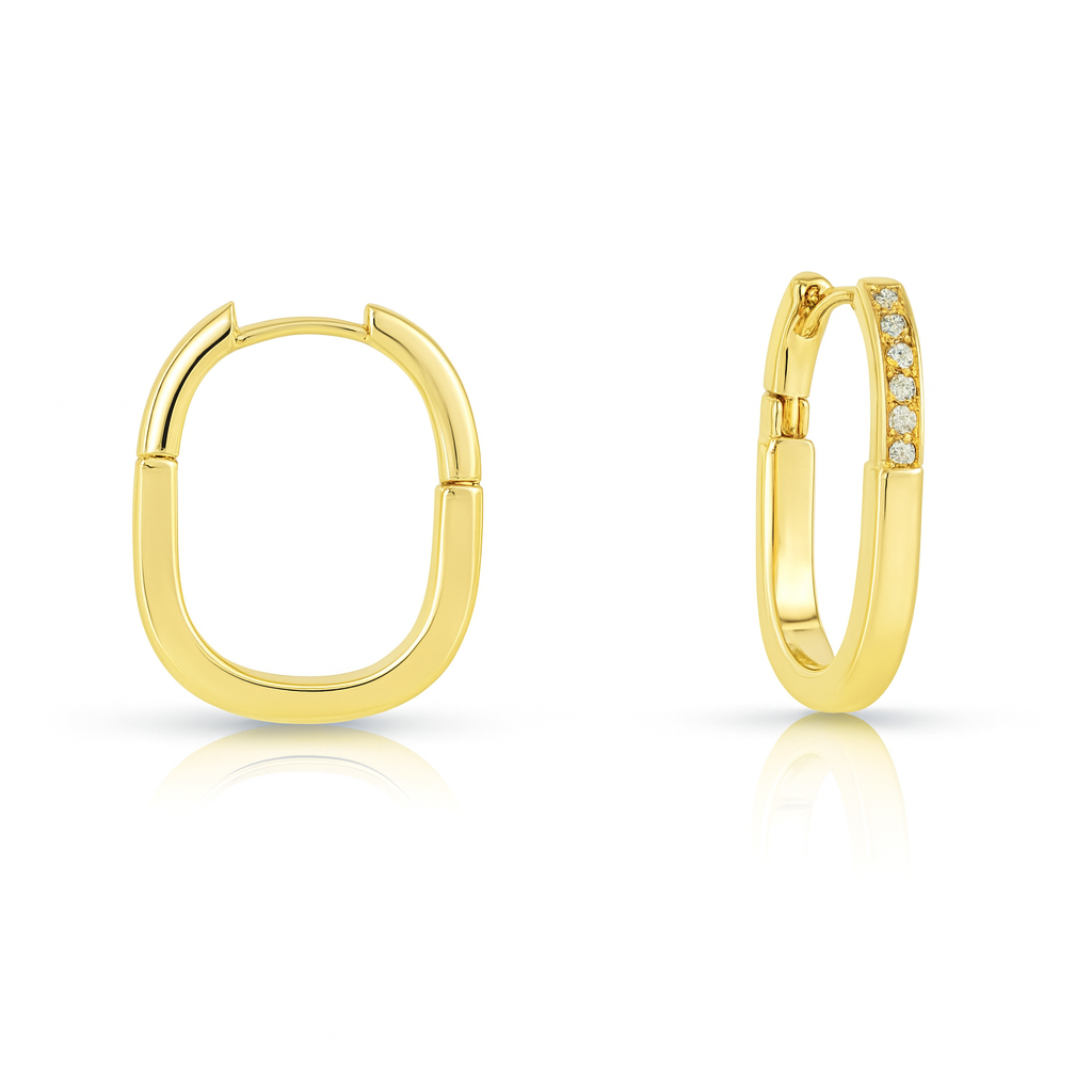 Rectangular Hoop Earrings | Gold or White Gold Plated | Minimalist Hoops 2.6 cm